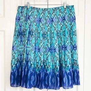 Jones Wear Blue & Purple Multi Print Pleated A-Line Midi Skirt 14